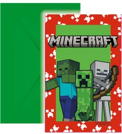 Decorata Party Invitationer - 6-pak - Minecraft