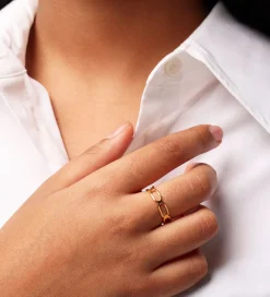 Design Letters Ring - Square Link - Guld