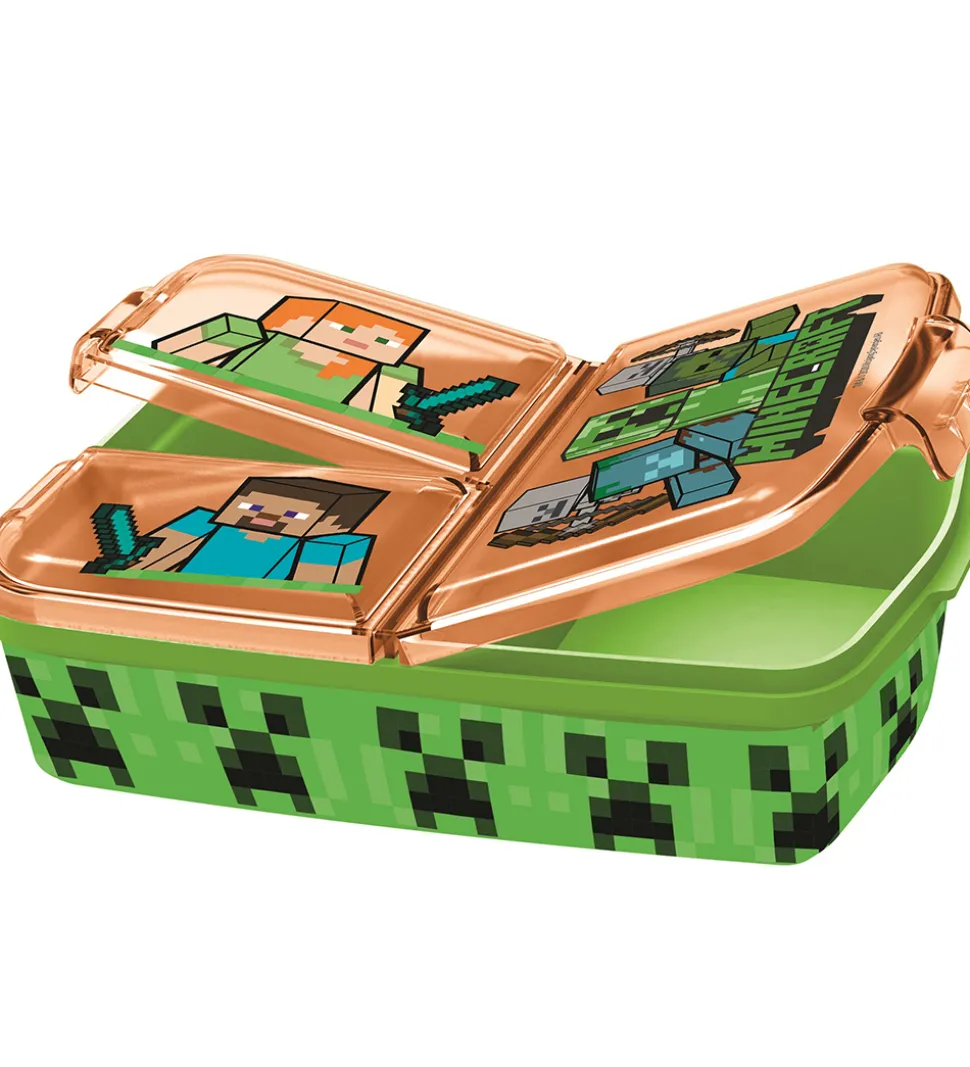 Minecraft Madkasse - 3 Rum - 18x13x5,5 cm - Grøn/Orange