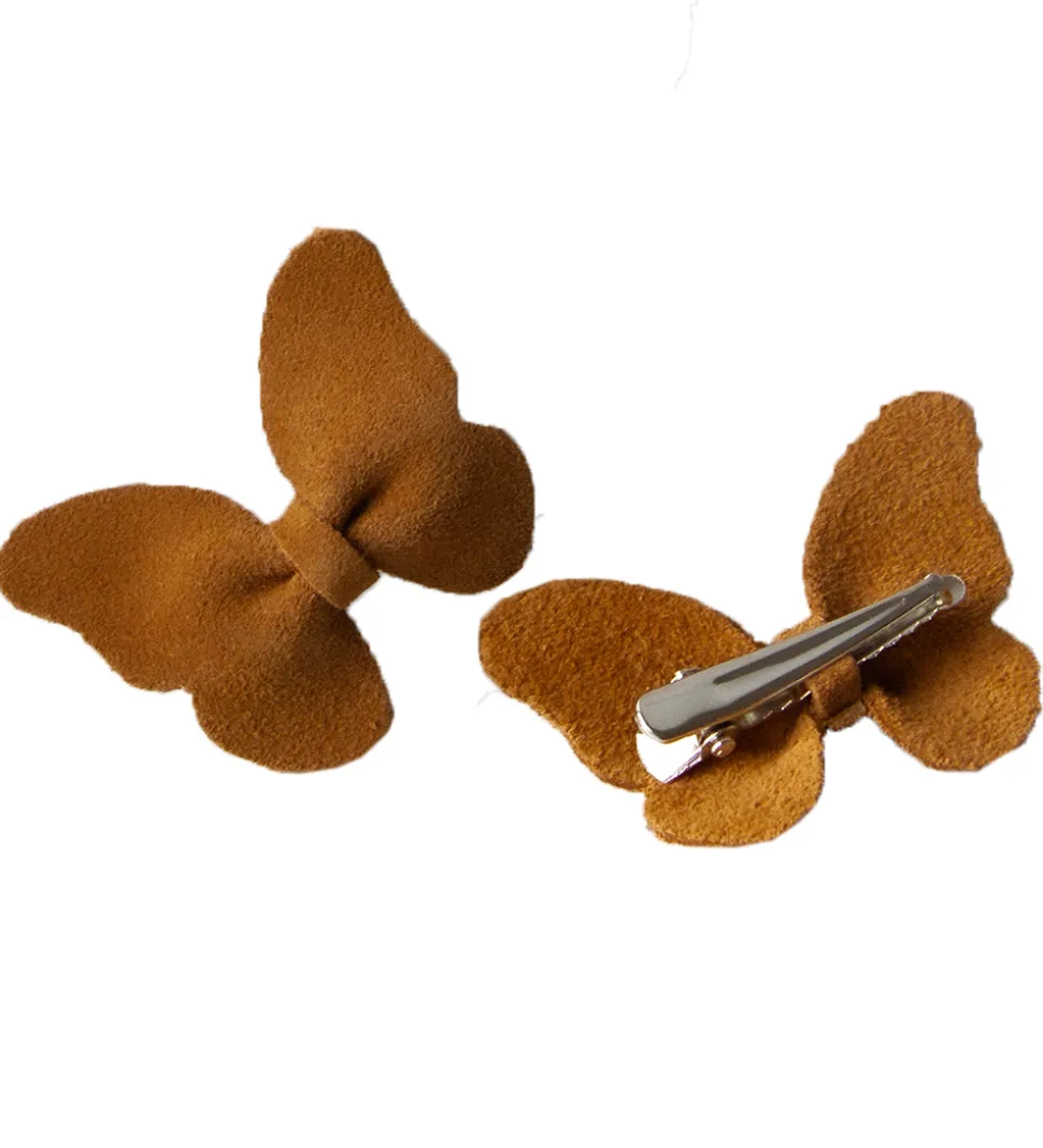 Petit La Busch Hårsløjfer - Butterfly - 2-pak - 6x4 cm - Cognac