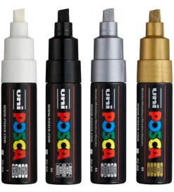 Posca Tuscher - PC-8K - 4 stk. - Sort/Hvid/Metallisk