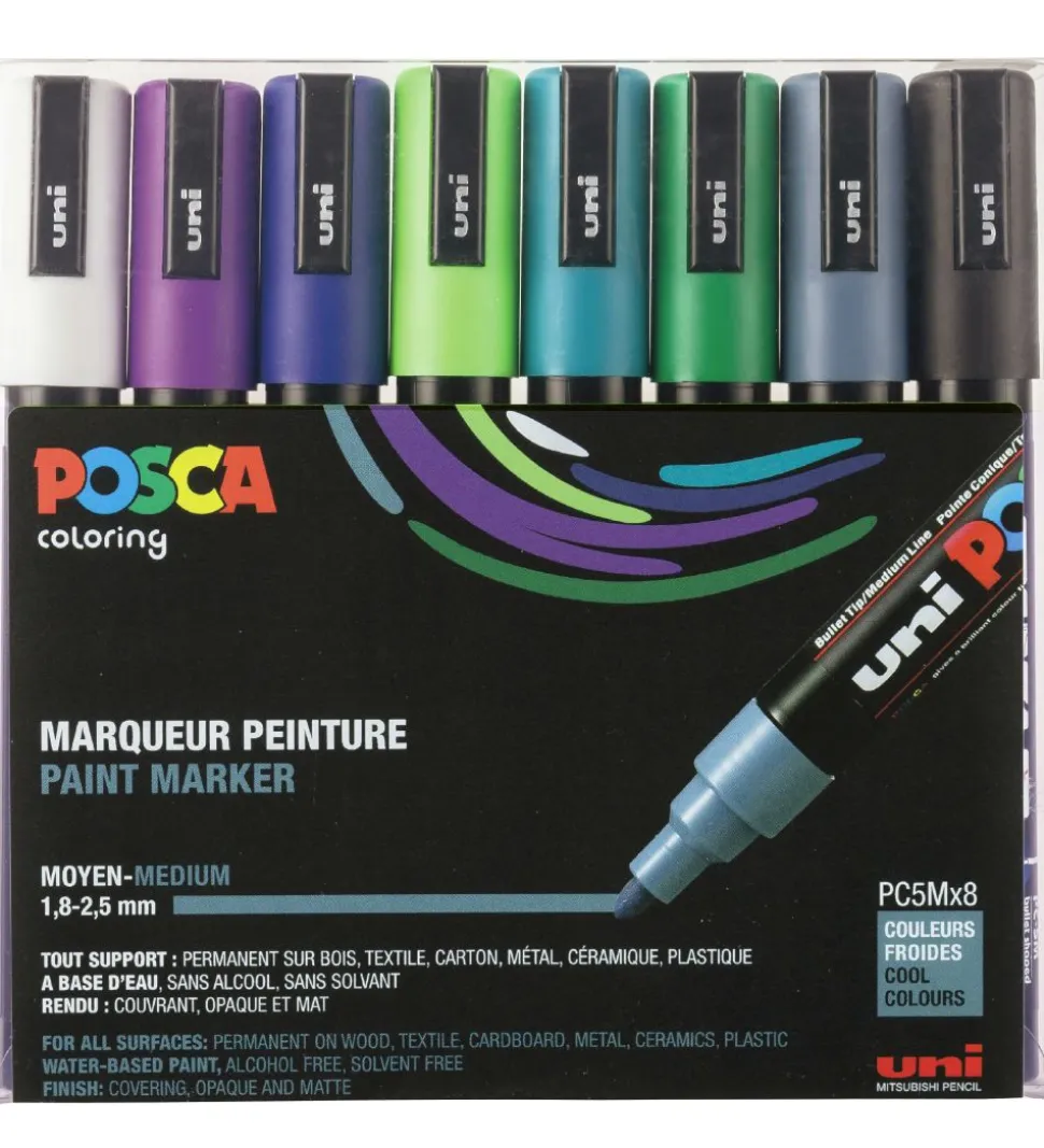Posca Tuscher - PC-5M - 8 stk. - Kolde Farver