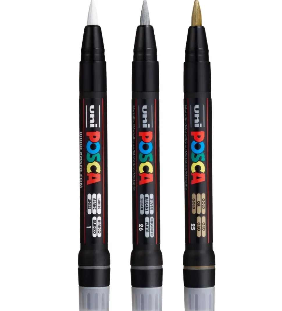 Posca Tuscher m. Penselspids - PCF-350 - 3 stk - Sølv/Guld/Hvid