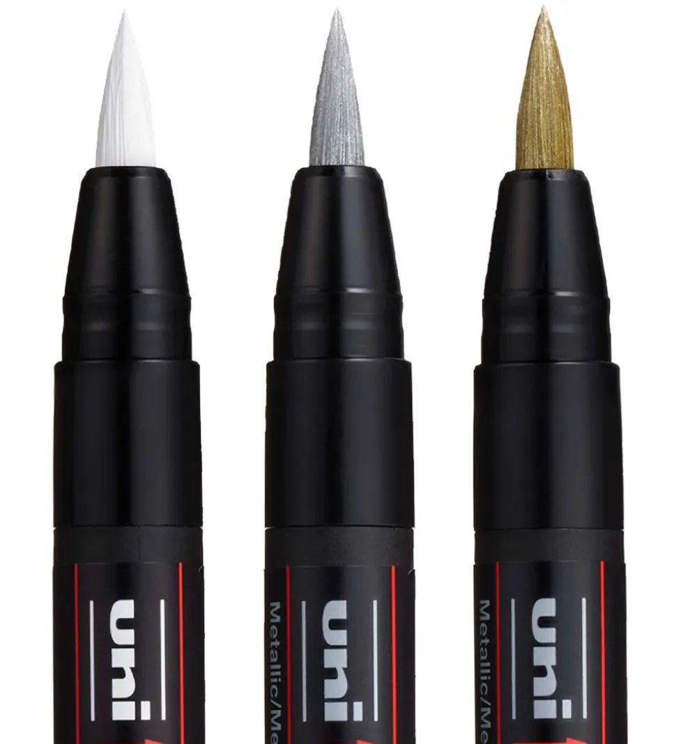 Posca Tuscher m. Penselspids - PCF-350 - 3 stk - Sølv/Guld/Hvid