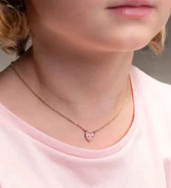 Rosajou Halskæde - Guld m. Hjerte - Rosa