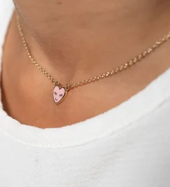 Rosajou Halskæde - Guld m. Hjerte - Rosa