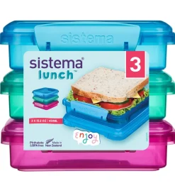 Sistema Madkasse - Sandwich Box - 450 ml - 3 Pak - Pink+Blå+Tur
