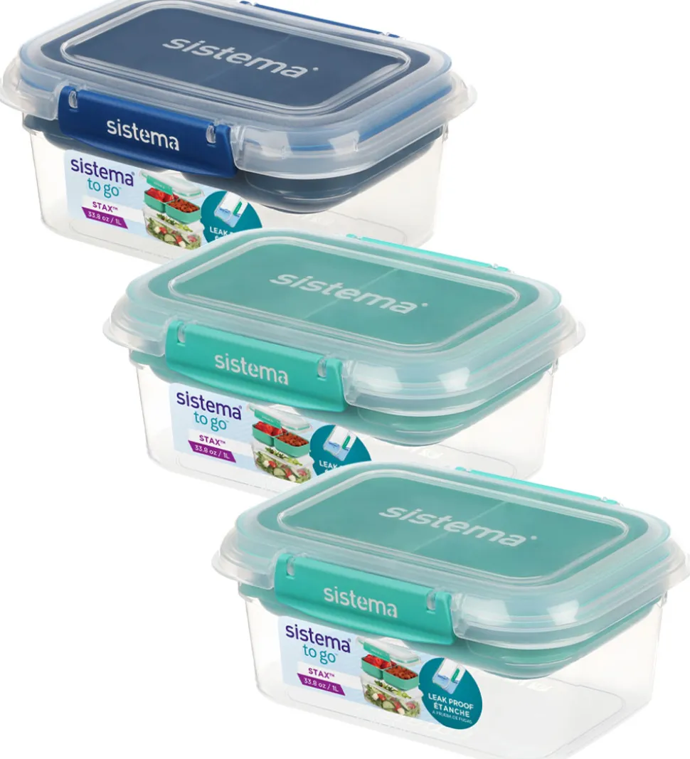 Sistema Madkasser - 3-pak - 1L Rectangle Stax - Blå/Turkis