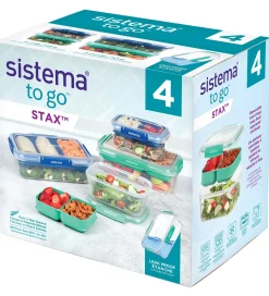 Sistema Madkasser - 4-pak - Stax To Go - Blå/Turkis