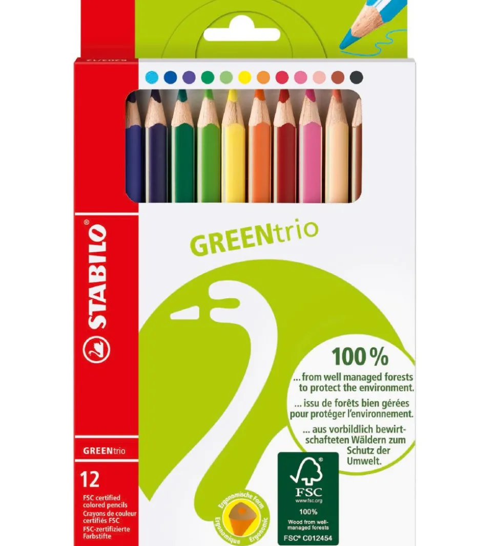 Stabilo Farveblyanter - GreenTrio Thick - 12 stk. - Multifarvet