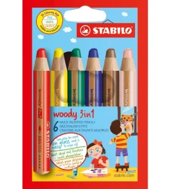 Stabilo Farveblyanter - Woody 3-i-1 - 6 stk. - Multifarvet