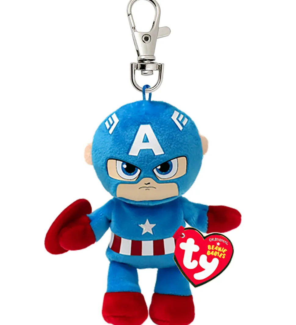 Ty Nøglering m. Bamse - Beanie Babies - 10 cm - Marvel Captain A